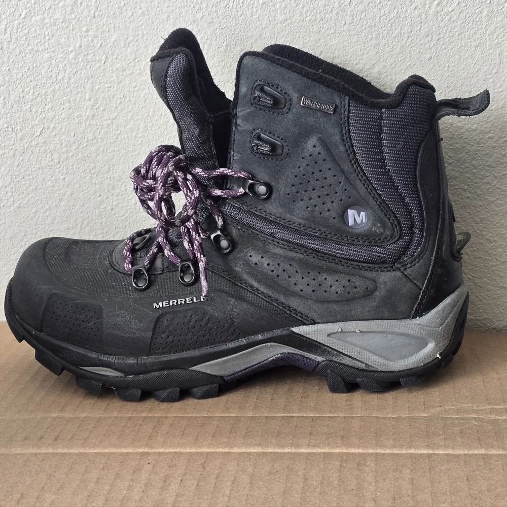 Merrell Whiteout 8 Boots Waterproof Hiking Black Purple Women's 8.5 - Picture 2 of 5